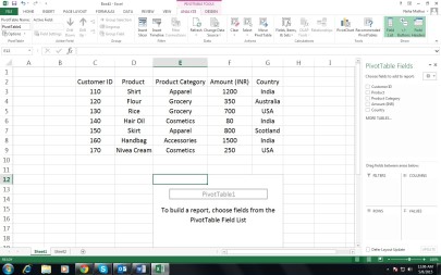 Pic 2: Pivot Table Inserted